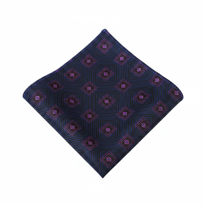 Mouchoir à col tissé en jacquard à motifs carrés violets sur bleu marine - Product Image 2