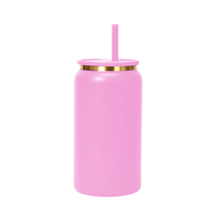 Gobelet isotherme en acier inoxydable de 16 oz, plaqué or, revêtement en poudre, à double paroi, pour gravure laser (type canette de soda)