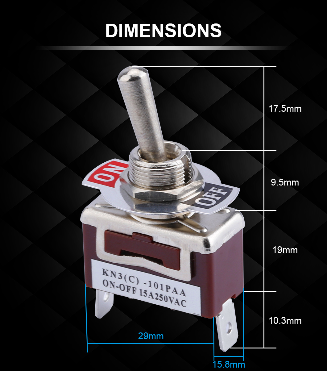 Heavy Duty Toggle Rocker Switch with Waterproof Cover 20A 125V SPDT 3 Position 3 Pin ON-Off-ON