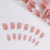 3 en 1 Ongles français préfabriqués carrés Rose Brun French Tip Press on Nails