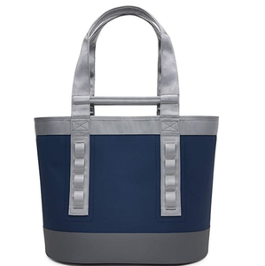 Gray Neoprene Insulated Tote Bag Large Size Functional Shopping Carryall With Top Handle For Groceries Travel Beach Camping - Product Image 1