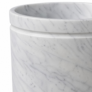 Freestanding Vessel Pedestal Sink White Carrara Marble Polished Contemporary Bathroom Basin Single Hole Knob Faucet - Product Image 3