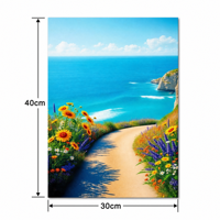 Impression Giclée sur Toile Polyester 30x40cm, Paysage Marin Côtier, Allée Fleurie, Art Mural Numérique HD Non Tendu pour Décoration d'Hôtel