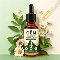 OEM Tetes Imunitas Hewan Peliharaan 60ml Suplemen Obat Cair Herbal Alami Pereda Gatal Kulit untuk Anjing Label Pribadi Khusus