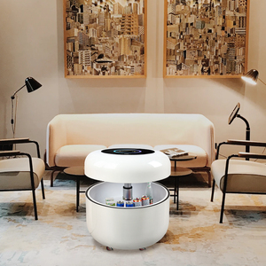 <span class=keywords><strong>Petite</strong></span> table basse relevable avec réfrigérateur à boissons, couvercle pliable blanc et marron, table basse intelligente pour la maison - Product Image 5