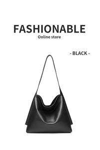 Sac fourre-tout de luxe en cuir véritable noir, style décontracté, grande capacité, avec fermeture éclair, pour femme, vente en gros - Product Image 2