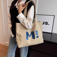 Tas Tote Kanvas Coklat Hijau Sedang yang Dapat Disesuaikan, Tebal, Dapat Dilipat, Dapat Digunakan Kembali, dengan Pegangan Bahu dan Logo untuk Belanja dan Hadiah