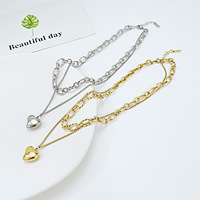 Collier Cœur Gonflé Double Couche Plaqué Or 18K avec Chaîne Maillons Trombone Torsadés en Acier Inoxydable Anti-ternissement pour Femme