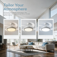 Ventilateur de plafond LED moderne en métal 30W avec télécommande, 6 vitesses, 3 couleurs changeantes, CRI 97, silencieux (29dB), moteur AC, intensité variable, chambre à coucher, salon