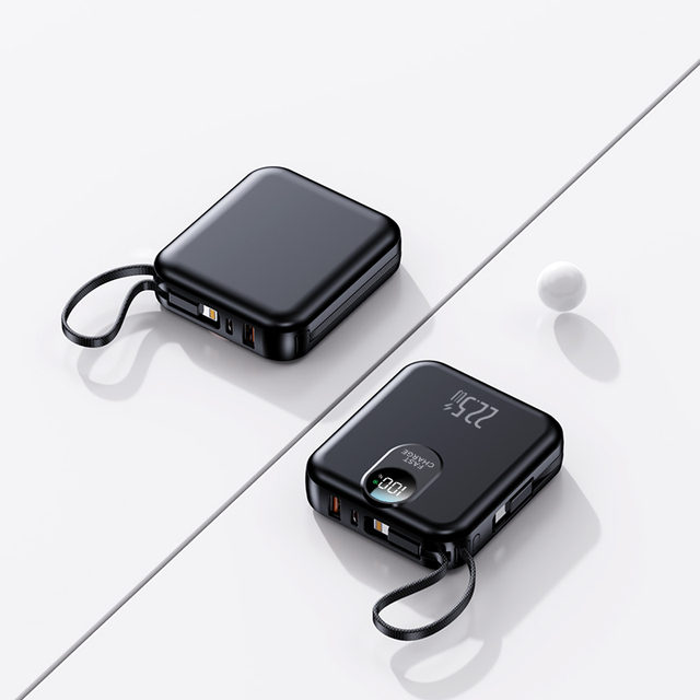 Quick Charge Power Bank With USB-C Cable for Input & Output Fast Charging 22.5W Mini Power Bank 10000mAh With Led Screen
