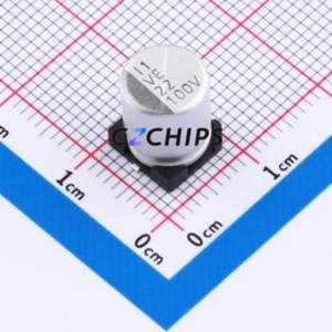 ตัวเก็บประจุแบบอิเล็กโทรไลต์อะลูมิเนียม SMD รุ่น VE-220M2ATR-0810, ขนาด D8xL10 มม. 22uF 20% 100V 8 มม. - Product Image 1