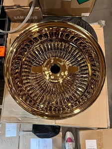 Set di 4 Cerchi in Acciaio da 13x7 Pollici, a 100 Raggi, con Incrocio Dritto, Placcatura Americana Oro, Raggi Cromati <span class=keywords><strong>e</strong></span> Bordi Cromati - Product Image 3