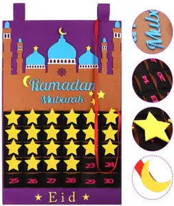 Eid Mubarak Calendar Decoration Countdown Calendar Felt Eid Advent Calendar Ramadan for Ramadan Kareem Decorations Muslim Party