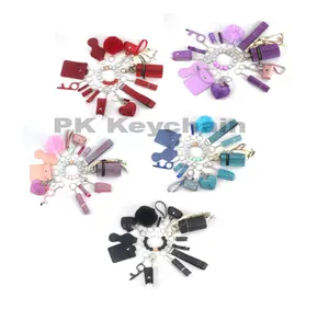 2024 factoy của 13pcs muliti Màu sắc Bling kim cương báo động Pompom Vòng Tay Chủ sở hữu tự vệ Keychain Bộ