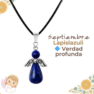 Ciondolo angelo custode con September Birthstone lapislazzuli catena di diamanti in ottone placcato oro perla-elegante collana a maglie - Product Image 2