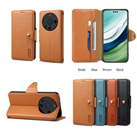 Étui portefeuille à rabat en cuir PU Denior avec porte-cartes et béquille, couleur unie, compatible avec les séries Mate70/Mate60 Honor