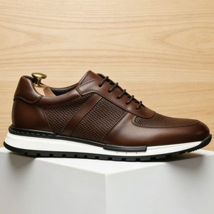 Chaussures habillées en cuir véritable marron pour hommes, bout rond, à lacets, semelle extérieure en caoutchouc antidérapante, pour le bureau, la carrière, toutes saisons - Product Image 1