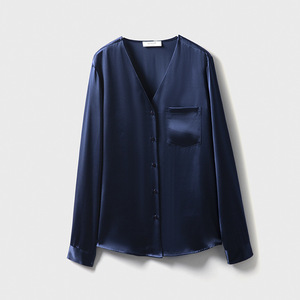Camicie da donna di alta qualità in <span class=keywords><strong>seta</strong></span> con bottoni a manica lunga da ufficio con scollo a V Casual Business top in raso di <span class=keywords><strong>seta</strong></span> - Product Image 2