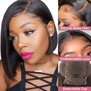 Precio de fábrica Color Natural cabello peruano Bob corto pelucas con malla frontal para mujeres negras peluca con malla frontal de cabello humano virgen - Product Image 4