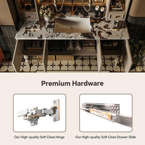 Meuble-lavabo double vasque 36-92 pouces, meuble-lavabo moderne minimaliste sur pied avec miroir de rangement et miroir intelligent - Product Image 3