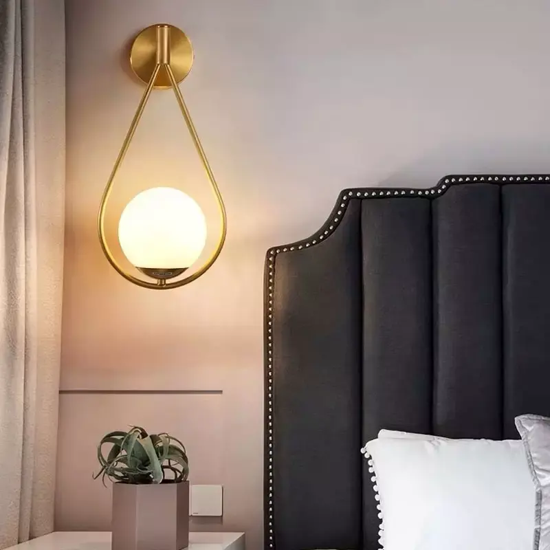 Modern Gold Decorative Indoor Bed Beside Hotel Living Sitting Room Glass Ball Bubble LED Wall Sconce Light