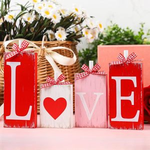 Set de Bloques de Madera con Diseño de Corazón Rojo y Rosa para el Día de San Valentín, Decoración para Interiores, Adorno de Escritorio, Manualidades de MDF, Regalo - Product Image 1