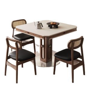 Retro Style Slab Dining <b>Table</b> And Chairs <b>Round</b> Foldable Solid Wood Home Small Apartment Use - Product Image 5