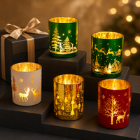 Porte-bougie en verre en forme de renne de Noël avec logo gravé, finition électro-plaquée colorée pour la décoration du Nouvel An
