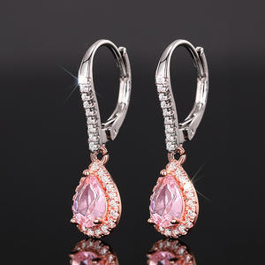 Pendientes de Dos Tonos E4350 con Circonita en Forma de Pera y Engaste de Bisel, Joyería de Moda Romántica para Mujer - Product Image 4