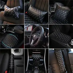 High Quality Leather Seat Belt Cover Set Headrest Pillow Steering Wheel Cover Seat Cover Cushion for Universal Auto