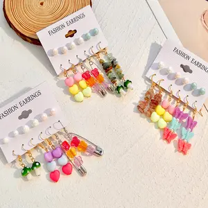 2024 new jewelry Childlike colorful beaded earring set butterfly earring mini bear jewelry for girls
