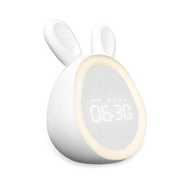 New Bunny Alarm Clock Lamp Cartoon LED Digital Alarm Clock USB Rechargeable Stepless Dimming Night Lamp