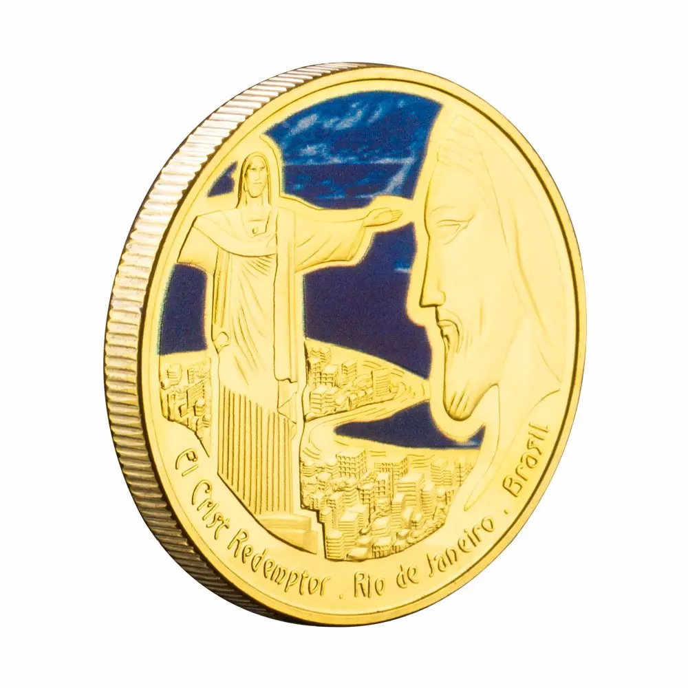 क्राइस्ट द रिडीमर ब्राजीलियाई रियो जीसस स्मारक सिक्का संग्रहणीय उपहार कला ईसाई धर्म सोना मढ़वाया स्मारिका सिक्का