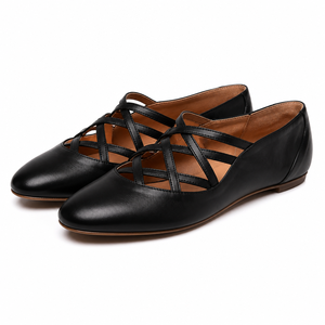 Chaussures de danse (ballet, derby, jazz) à brides croisées en cuir véritable faites à la main, avec semelle en cuir noir, fabriquées à Guangzhou - Product Image 1