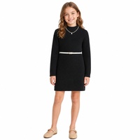 Robe Pull Fille Personnalisée OEM & ODM, Tricot Côtelé Manches Longues Col Montant, Style Minimaliste Hiver Noël, Vêtements Tricotés Enfants en Viscose