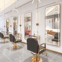 Miroir de Barbier Baasha Spécial Salon de Coiffure, Miroir Sur Pied et Mural LED