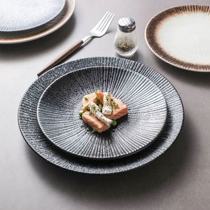 Japanese-style Retro Stoneware Round <b>Plate</b> Commercial Western Steak <b>Plate</b> Hand Painted Ceramic Dessert Snack Sushi <b>Plate</b> - Product Image 4