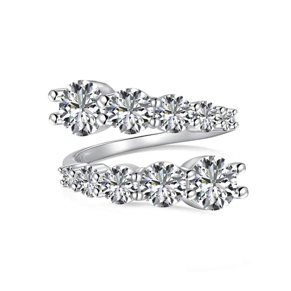 DYLAM desainer perhiasan halus tidak noda S925 perak Rhodium berlapis geometris memutar 5A kubik Zirconia cincin pakaian terbuka harian