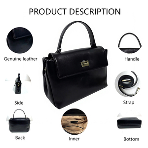 Bolso de Mano Minimalista Cuadrado 3416 L para Mujer, en Cuero Vacuno Genuino Negro, con Correa Ajustable y Cierre Metálico, para Uso Diario - Product Image 2
