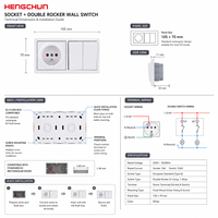 Ensemble interrupteur mural et prise standard UE, bouton large, encastré, 2 modules, 1 voie, interrupteur 10A 250V, prise Schuko allemande 16A, matériau PC