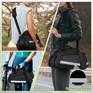 Sac de porte-bagages arrière pour vélo en bâche PVC, capacité 12L, sac isotherme, <span class=keywords><strong>bandes</strong></span> réfléchissantes, poignée renforcée, bandoulière amovible - Product Image 5