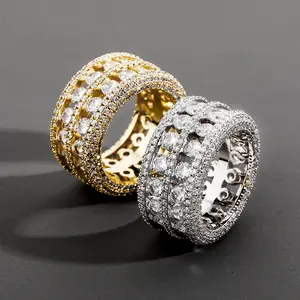 Wholesale Jewelry Personality 18K Gold Plated Hip Hop Iced Out Zircon Rings for Men