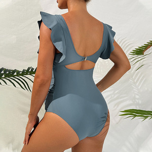 <span class=keywords><strong>Maillot</strong></span> <span class=keywords><strong>de</strong></span> <span class=keywords><strong>bain</strong></span> <span class=keywords><strong>de</strong></span> maternité 2026 à effet ventre plat, manches à volants, découpes et torsion sur le devant - Product Image 3
