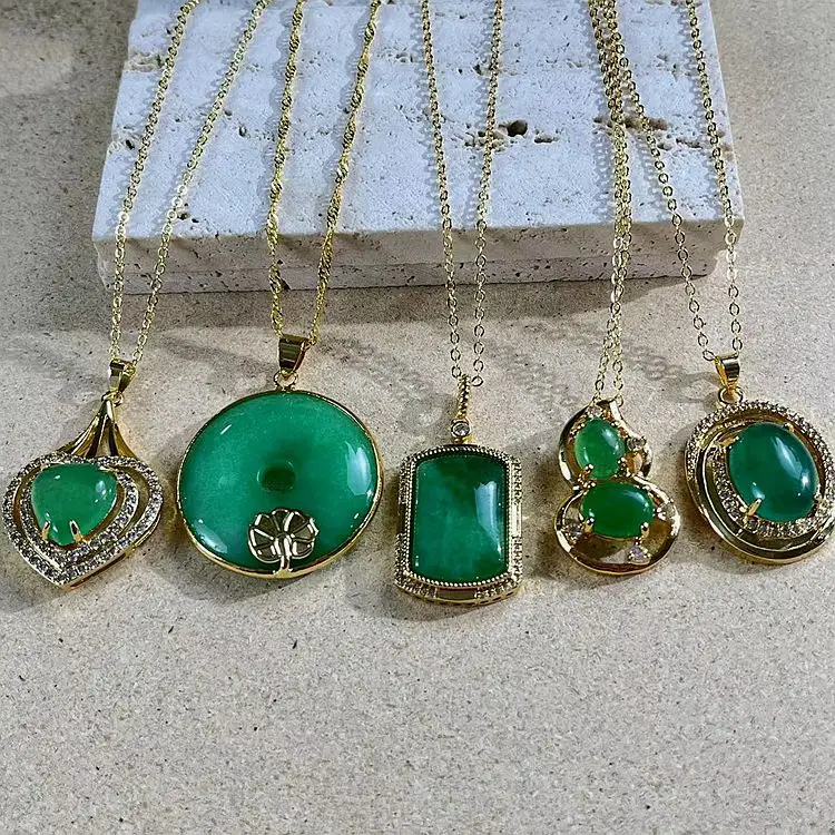 Ijsblokje Jade Ketting In Echt Goud 18K Vergulde Jade Liefde Hart Knoop Ketting Touw Schakel Ketting Voor Mannen Vrouwen