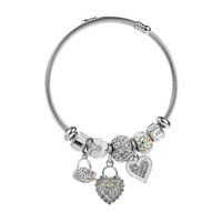 Bracelet en acier inoxydable réglable, tendance et élégant, avec pendentif en diamant incrusté, bracelet de couple, vente en gros