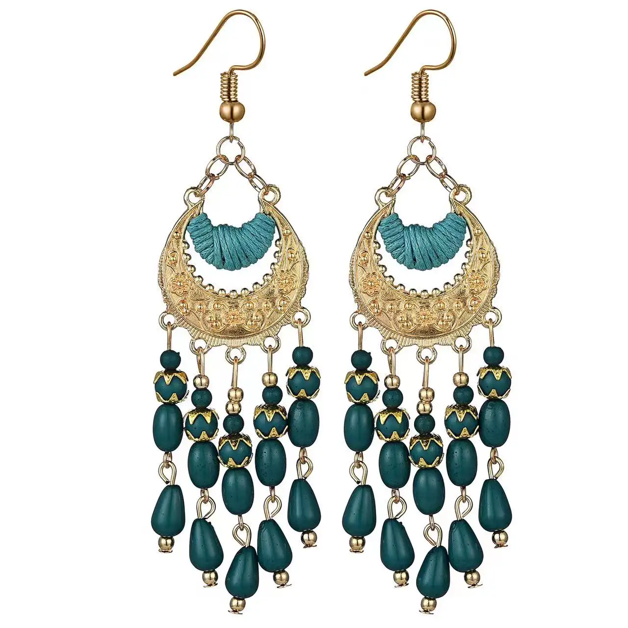 Bohemian ethnic style earrings Long vintage tassel bead jewelry Popular in Europe and America
