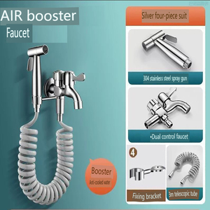Ensemble de pistolets de pulvérisation à air pressurisé en acier inoxydable 304, <span class=keywords><strong>robinet</strong></span> à double commande, <span class=keywords><strong>tuyau</strong></span> rétractable de 3 m pour salle de bain, balcon, buanderie - Product Image 3