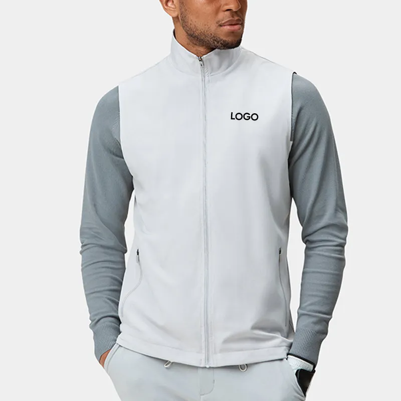 Logo personnalisé OEM utilitaire 100% Polyester hommes couleur unie Sport gris clair Stretch vent Gilet de Golf