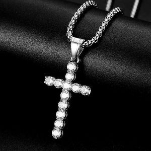 <b>Cross</b> Pendant Necklace Stainless Steel Pave Setting Zircon Inlay Unisex Jewelry Gift - Product Image 3