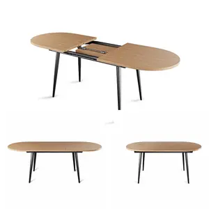 Распродажа, расширяемый обеденный стол, овальный деревянный столешник с металлическими ножками, компактный выдвижной обеденный кухонный стол (натуральный)